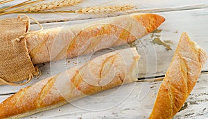 French baguette on a white backrgound.