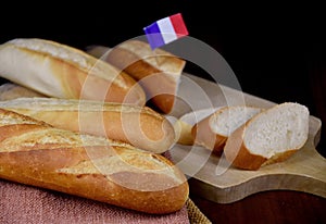 French baguettes on the table close-up stock images