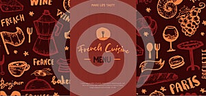 French banner design, france pattern frame, doodle hand drawn croissant, paris decoration, cafe banner