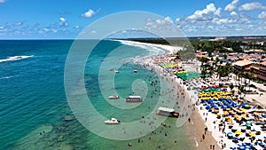 French Beach tropical tourism landmark at Maceio Alagoas Brazil.