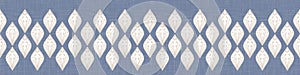 French blue damask shabby chic floral linen vector texture border background. Pretty leaf flower banner seamless pattern