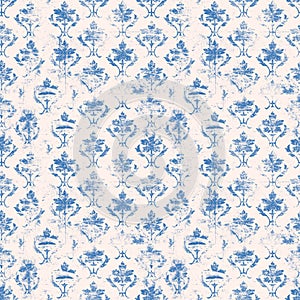 French blue vintage floral on blush repeating pattern