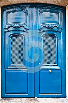 French blue wooden door