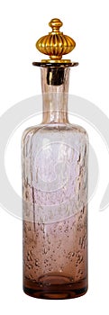 French bottle in pink bubble glass with a large decorative gold stopper