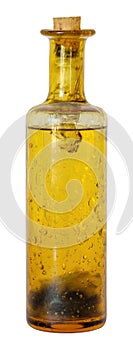 French bottle in yellow bubble glass with a cork stopper