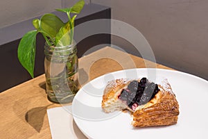 French boulangerie with custard and blueberries