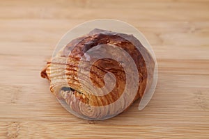 French bread pain au chocolat chocolate croissant on wood table