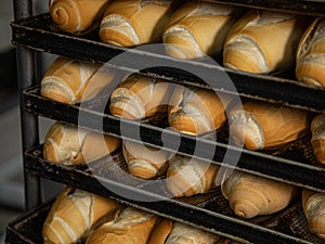 French bread in production inside the bakery