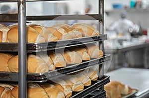 French bread in production inside the bakery