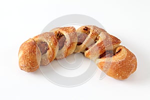 french bread sausage epi on white background