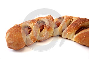 french bread sausage epi on white background