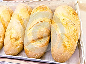 French breads on the shelves sold in the bakery