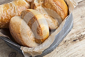 French breakfast buns bread roll and croissant