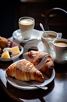 French breakfast, coffee, croissant, pastries AI generated