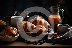 French breakfast, coffee, croissant, pastries AI generated