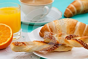 French breakfast with croissants