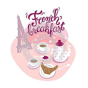 French Breakfast hand-drawn lettering and illustration