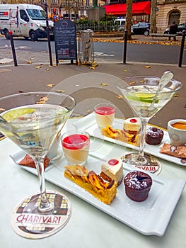 French breakfast. Martini, ice,coffee and biscuits photo
