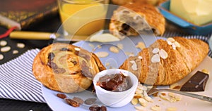 French breakfast with pastries and orange juice photo