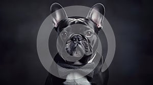 french bull dog wearing a neat suit and a bow tie, Generative AI