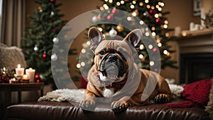 French bulldog at Christmas holiday