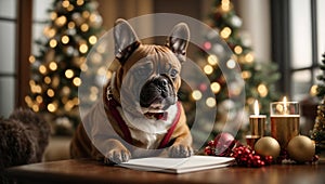 French bulldog creating New Year resolution