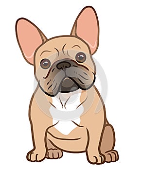 French bulldog cute sitting puppy with funny head tilt vector cartoon illustration isolated on white. Dogs, pets, animal lovers