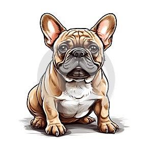 French Bulldog dog in cartoon style. Cute French Bulldog isolated on white background. Watercolor drawing, hand-drawn French