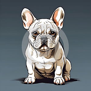 French Bulldog dog in cartoon style. Cute French Bulldog isolated on white background. Watercolor drawing, hand-drawn French