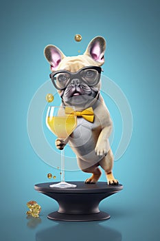 french bulldog dog cheering a toast with martini cocktail drink AI generated