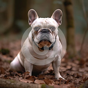 French Bulldog dog sitting, front view, looking serious into the camera, pet portrait,