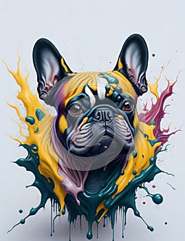 French Bulldog Dog white background Splash Art 1