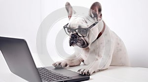 French Bulldog Dog working on laptop computer