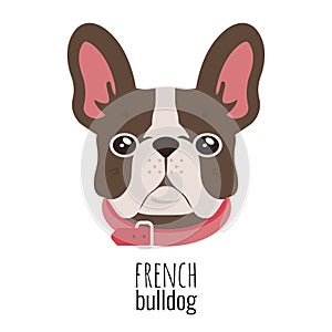 French bulldog face. Cute brown Frenchie with bunny ears. Vector