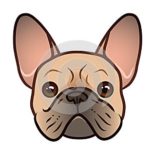 French bulldog face vector cartoon illustration. Cute friendly fat chubby fawn bulldog puppy face. Pets, dog lovers, animal themed