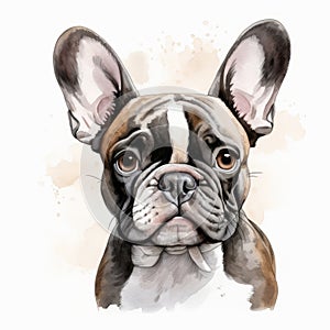 Elegant French Bulldog Cartoon Illustration In Watercolor Style