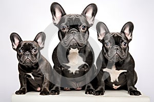 French Bulldog Family Foursome Dogs Sitting On A White Background photo