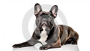 French Bulldog frenchie - Canis lupus familiaris - cute adorable grey color young adult isolated on white background laying on