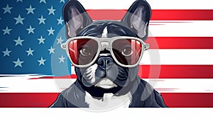 french bulldog holding a flag of usa on independence day on 4th of july. generative ai