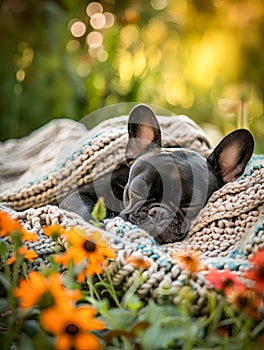 French Bulldog in Knitted Dog Attire