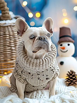 French Bulldog in Knitted Dog Attire