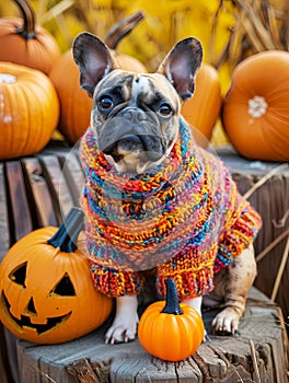 French Bulldog in Knitted Dog Attire