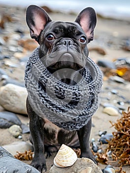 French Bulldog in Knitted Dog Attire