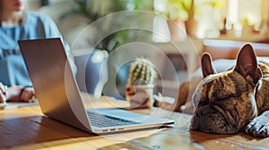 French Bulldog Sleeping Beside Laptop on Desk