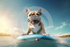 French Bulldog Surf Squad: Sunglassed Pooch Hangs Ten on the Ocean Waves - Generative AI