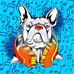 French Bulldog. Vector illustration for a card or poster. Print on clothes. Cute puppy.