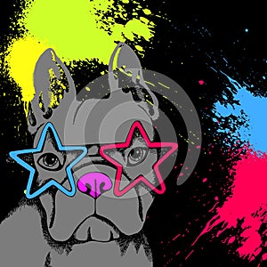 French Bulldog. Vector illustration for a card or poster. Print on clothes. Cute puppy.