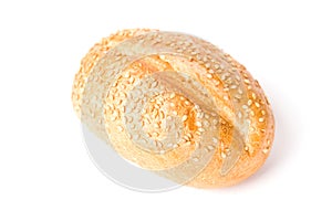 French bun with grains isolated on white.