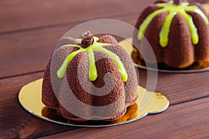 French cakes covered with chocolate velour photo