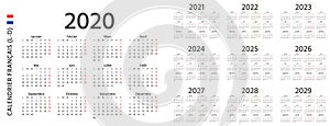 2020 French Calendar. Vector illustration. Template year planner photo